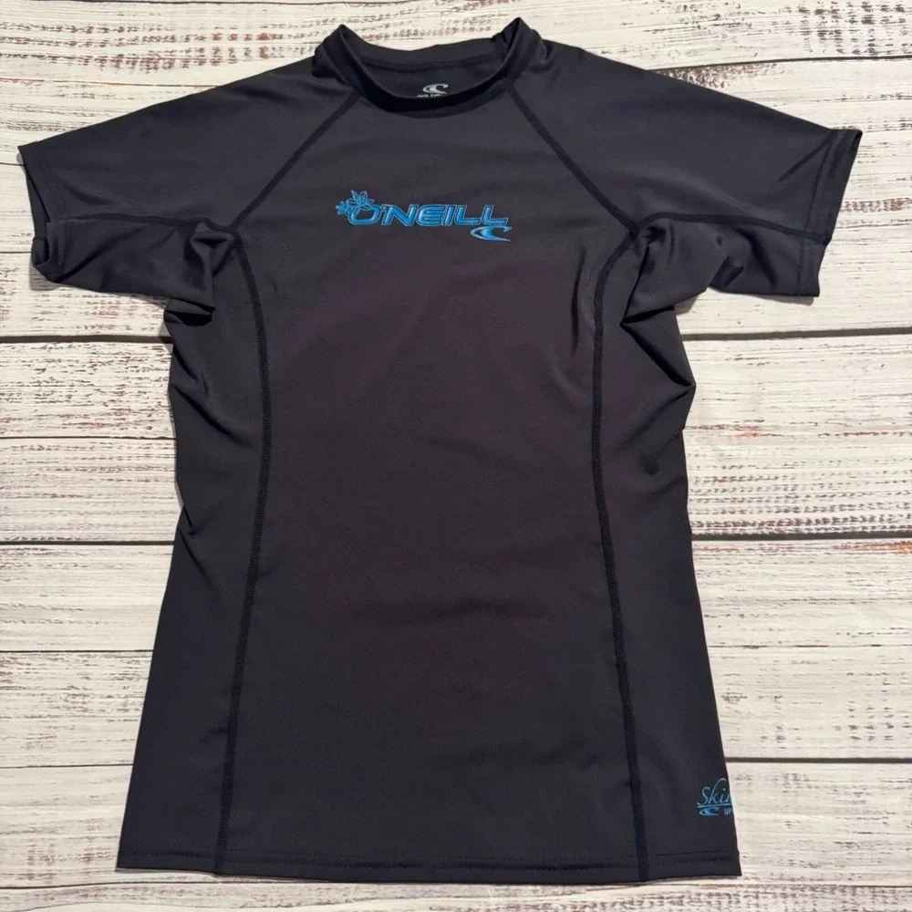 O'NEILL Youth Basic Skins UPF 50+ Short Sleeve Rash Guard Black Girls Size L